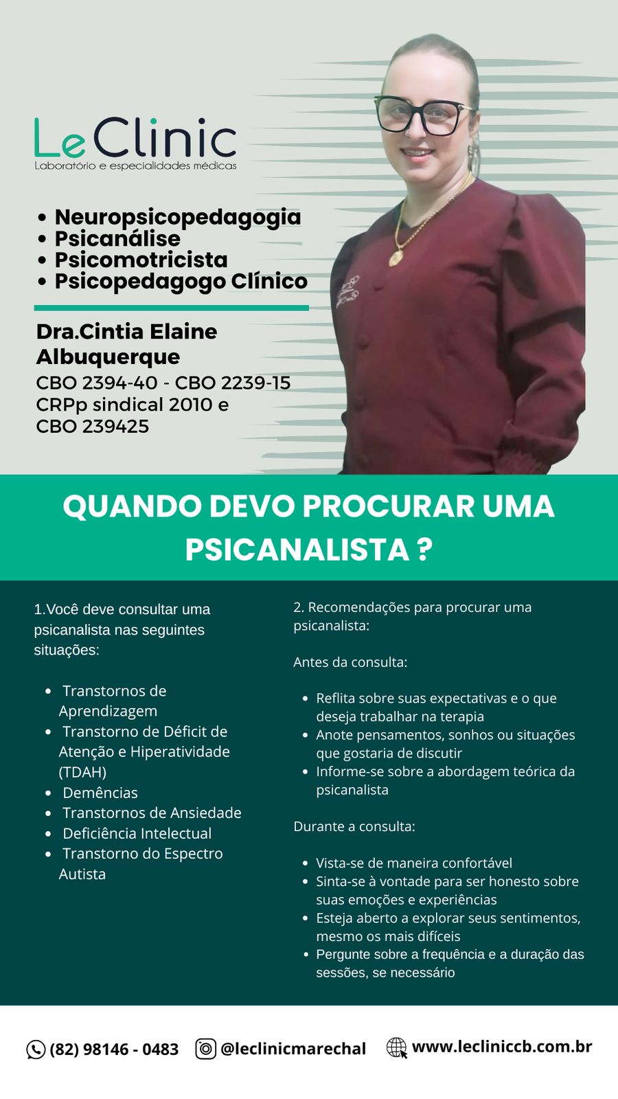 Dra.Cintia Elaine – Neuropsicopedagogia/Psicanálise/Psicomotricista/Psicopedagogo Clínico – CBO 2394-40 / 2239-15 / CRPp Sindical 2010 / CB0 2394-25 – Marechal